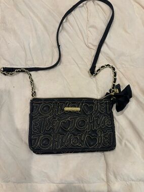 Betsy Johnson Black Quilted Crossbody Bag with Gold Accents